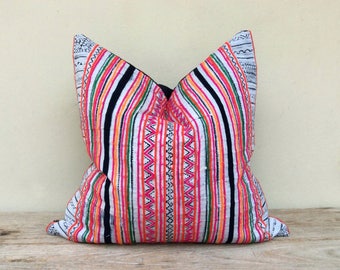 Vintage Cotton Tribal Hand Print Patch Work Pillow Case 20" x 20" Pieces Of Retro Tribal Costume