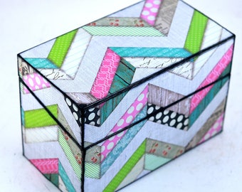 Wood Recipe Box Faux Barn Wood Chevron Fits 4x6 Recipe Cards