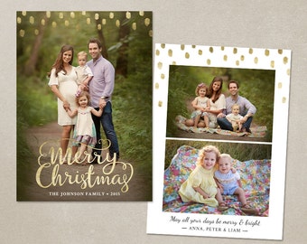 Christmas Card Template - Photoshop template 5x7 flat card - Gold Minimal CC096 - INSTANT DOWNLOAD