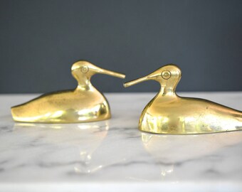 Brass ducks, pair, midcentury, hollywood regency, gold decor, figurine
