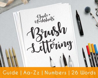 Brush Hand Lettering Worksheets | 33 practice Sheets | Guide for Beginner | Brush Lettering Workbook | Printable | Learn Calligraphy | B1