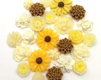 25 pcs resin cabochon flowers mix ,assorted sizes,#FL 068