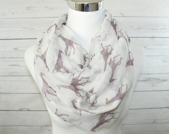 Giraffe Print Scarf, Beige Light Purple Giraffe Scarf, Galloping Giraffe prints, Animal Print Scarf, Infinity Style