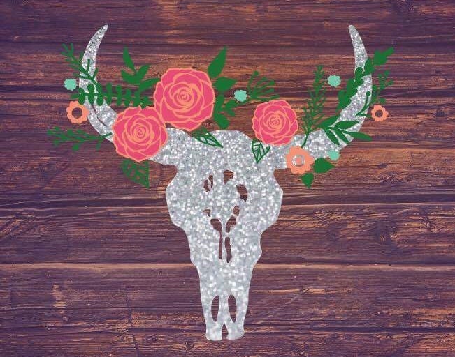 Download Glitter Floral Cow Skull Decal Yeti Decal Car Decal