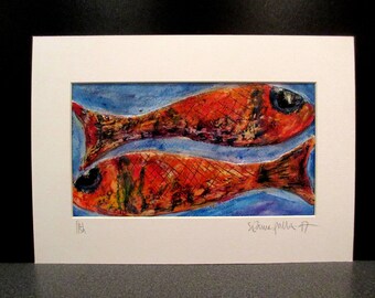 Fish. An original textured and mixed media painting by Suzanne Patterson