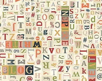 Letterpress from Northcott Fabrics - Full or Half Yard Type Letters on Cream