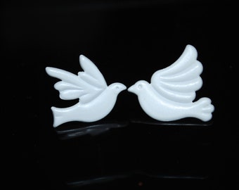 White Dove Earrings -- Studs, White, Silver