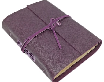 Leather Journal with Tea Stained Paper, Purple Leather, Handmade, Wedding, Prayer Journal, Wedding Guestbook, Leather Goods