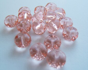 25 - Faceted Fire-polished Pink Rose Glass Czech Rondelles