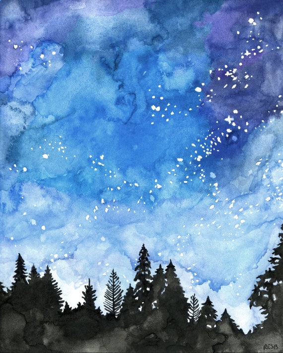 Watercolor Night Sky Painting Print titled