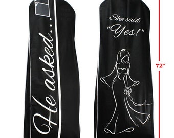 HE Asked SHE Said YES Black Breathable Wedding Gown Bridal Dress Garment Bag Extra Long