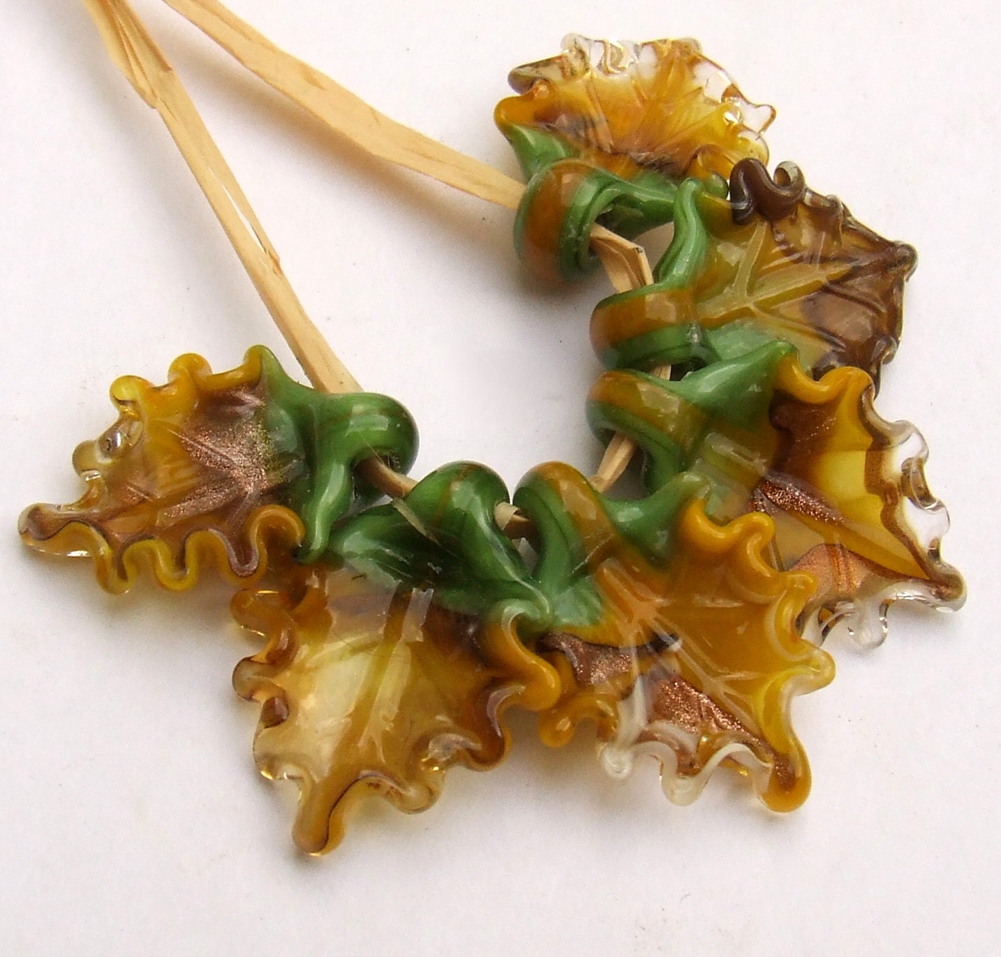 Lampwork Glass Leaves for Jewelry Making Autumn Leaves Set of