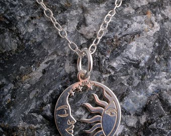 Sterling silver sun and moon charm chain necklace 925