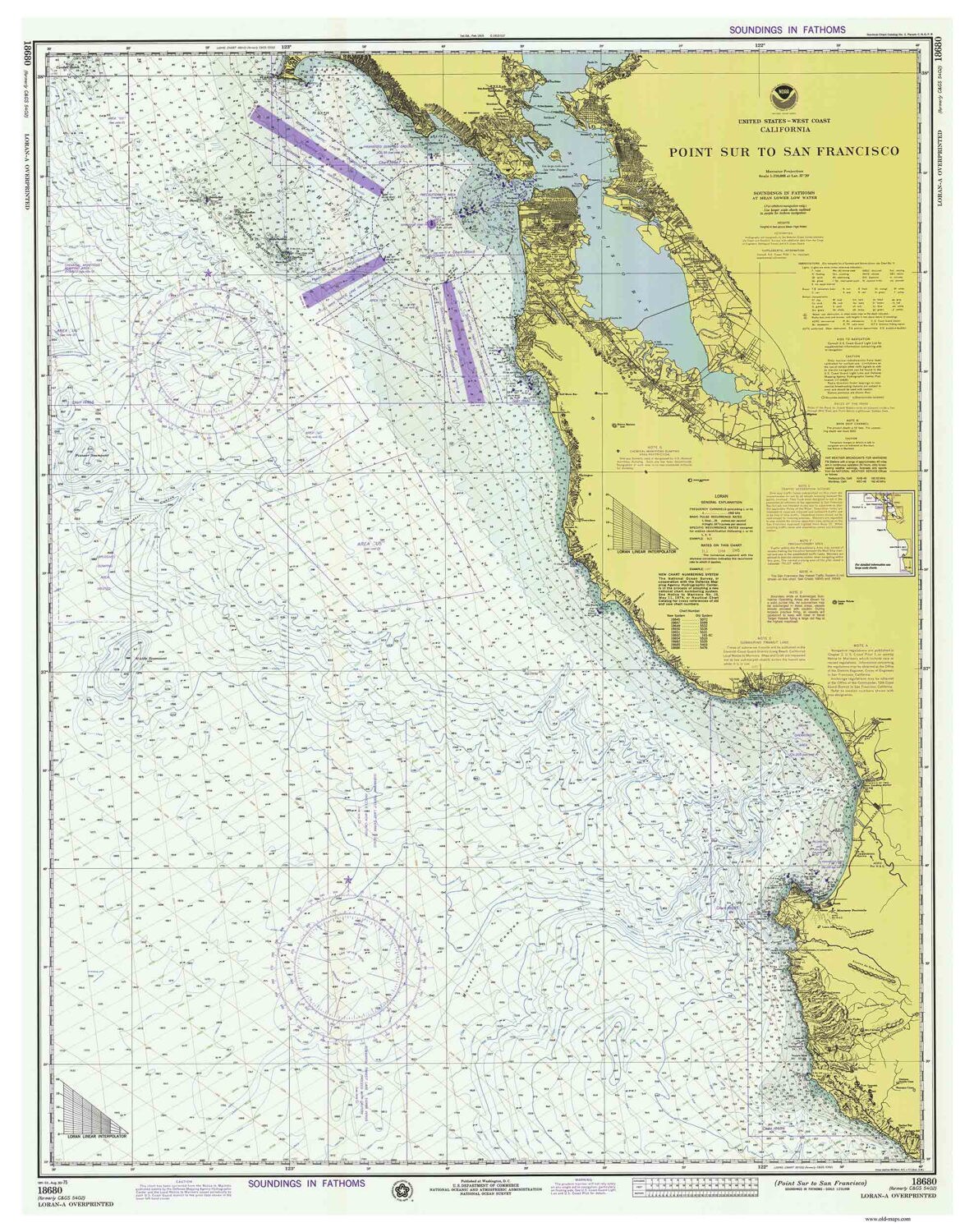 Point Sur to San Francisco 1975 Nautical Map California