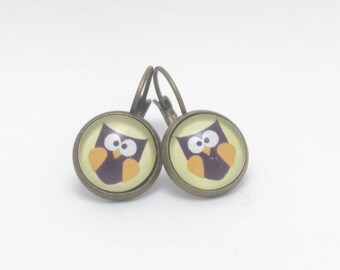 OWL Stud Earrings / flower pattern choice