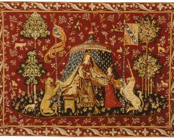 Tudor Dollhouse Carpet, Medieval Carpet, Lady and Unicorn Carpet, Musical Mini carpet, Dollshouse accessory twelfth scale dollhouse mini