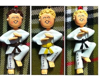 Personalized Male Karate Taekwondo -Karate/Martial Arts Cake Stand/Magnet/Ornament - Customize Belt Color, Hair Color & Skin Tone