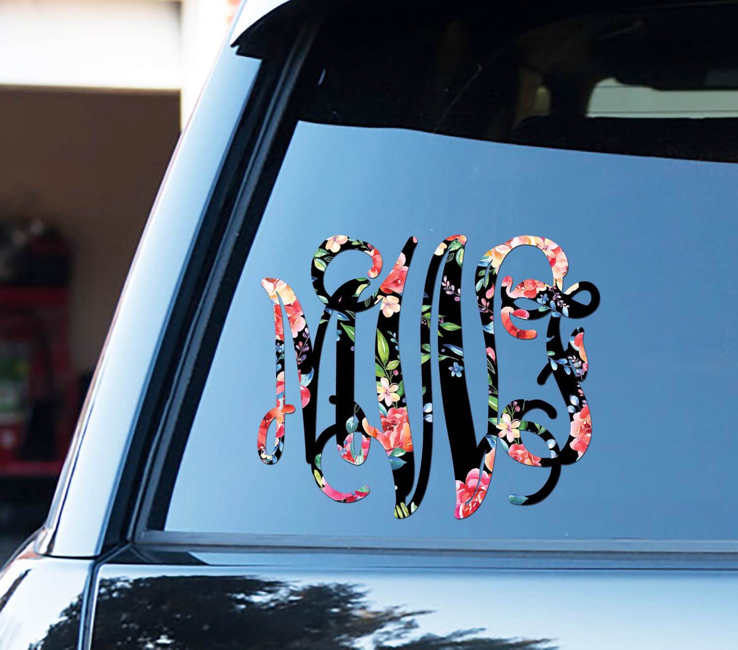 Classy Black Floral Monogram Car Decal Car Stickers Car Decor