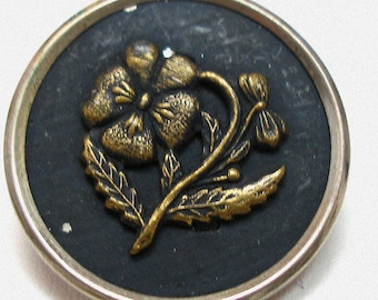 1800s Antique Button, LG Victorian Flower in gold, 1".