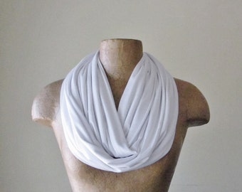 WHITE Circle Scarf, Super Lightweight Jersey Loop Scarf, White Infinity Scarf