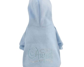 Light Blue Hoodie Sweatshirt with Rhinestone Angel Wing Design