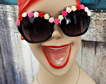 Roses Sunglasses | Embellished Sunglasses | Festival flower sunglasses