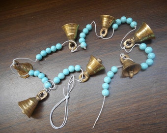 Garden chime with brass bell wind chime // door chime // garden hanging // beaded wind chimes.