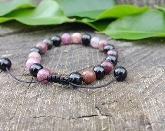 Bracelet black Tourmaline and Pink for Crystal healing