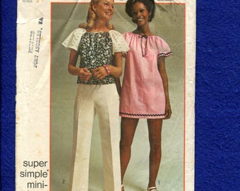 1972 Simplicity 5468 Angel Wing Sleeve Boho Top or Mini Dress Size 12/14 Medium