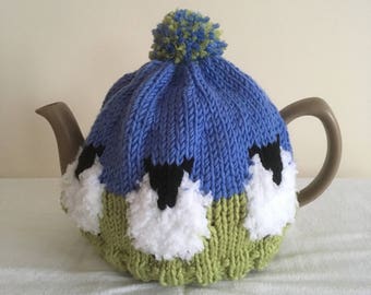 Hand Knit Sheep Tea Cosy for 2 cup & 6 - 10 cup pot in Merino Wool