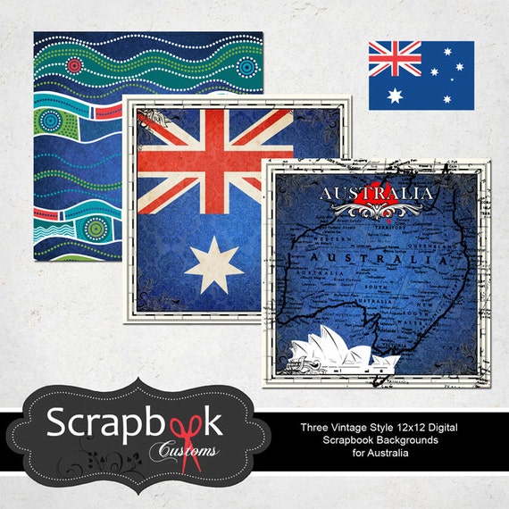 Australia Digital Scrapbooking Paper. Instant Download.