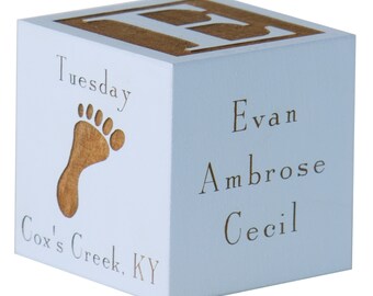 Personalized Blue Baby Block Baby Boy Gift Baby Block Gift for New Baby Engraved Wooden Gift Twin Boys Baby Boy Blue Nursery Decor Baby