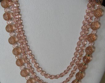 Beautiful Three Strand Glass Bead Necklace