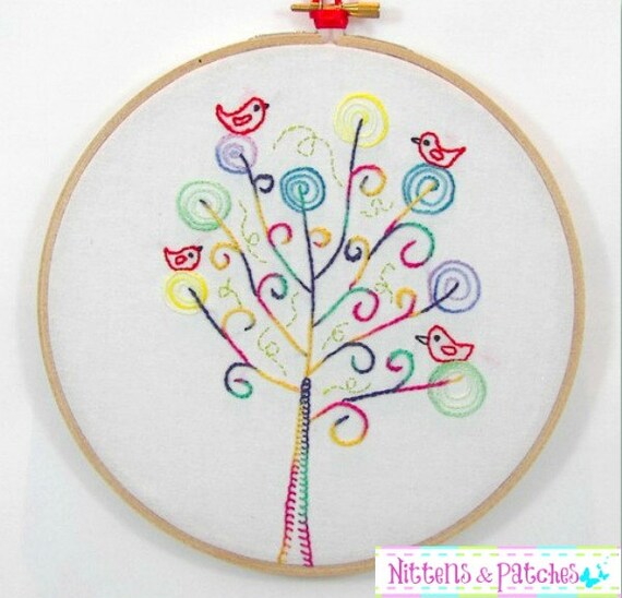 Items similar to Hand Embroidered Wall Art 'Rainbow Tree' 150mm on Etsy