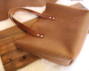 Leather Tote Bag, Whiskey Bandito, Raw edge leather, Unlined Leather, Rustic Leather