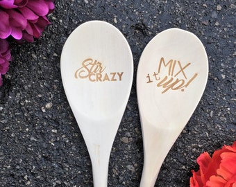 Spoon Set, Stir Crazy, Engraved Spoon, Favor, Christmas, wooden spoon, wedding favor, shower favor, engraved spoon, prize