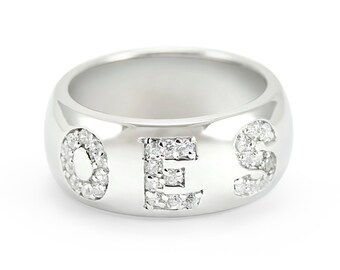 OES Sterling Silver Ring with Pave Cubic Zirconia Greek Letters / Order of the Eastern Star / Co Ed Fraternity / OES Merchandise / OES Gifts