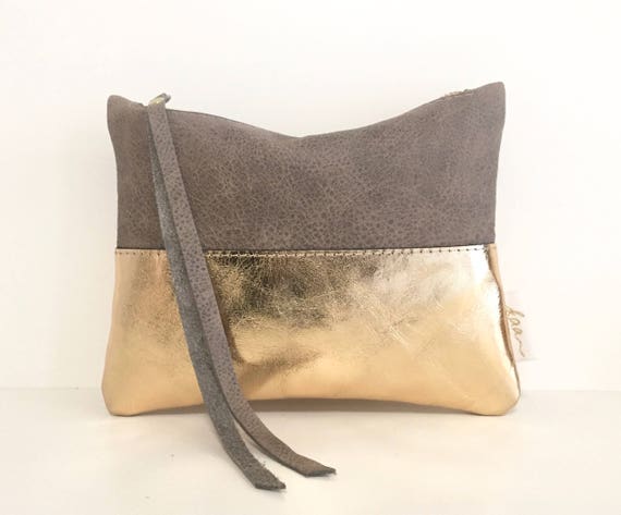 Her Leather Clutch, Bridesmaid Clutch, Adult Daughter Gift, Small Boho Purse, Leather Boho Clutch | Gold Leather Purse or Dinner Bag for Her