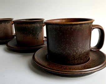 ARABIA Finland xxl HUGE MUGS /'Ruska' Soup / Bullion /Beer cups & saucers /Stoneware, Ulla Procope, mid century Modern