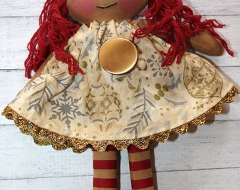 Christmas Holiday Ornament Sized Annie - Primitive Raggedy Ann Dolls (HAFAIR)