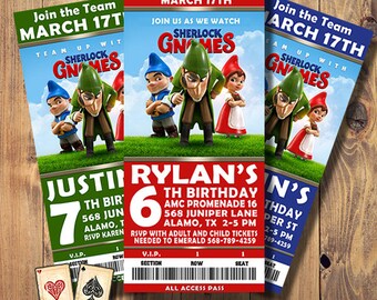 Sherlock Gnomes Invitation, Gnomeo and Juliet, Movie Ticket Invitation, Birthday Party, Party Printable, Download, Digital