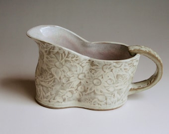 Gravy boat with Australian Flannel Flowers in buff and white