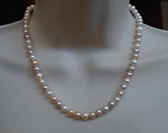 Sterling Pearl Necklace, Pastel Fresh Water 8mm, Bridal Wedding Jewelry