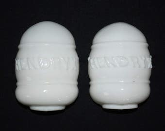 Antique 1940's Hendryx White Milk Glass Ceramic Bird Cage Feeders/ Waterers - Pair Set of Two