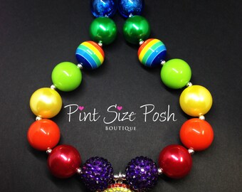 Rainbow colorful girl chunky necklace rhinestone pendant cloud