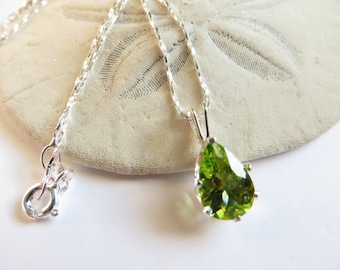 Peridot Necklace, Sterling Silver Necklace, Semi Precious Gemstone Necklace, August Birthstone Necklace, 16th Wedding Anniversary Necklace
