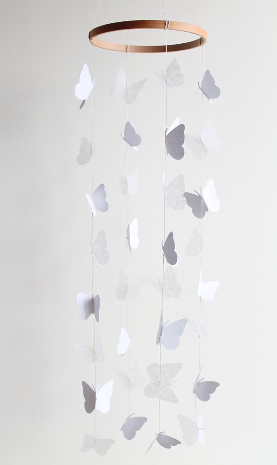 White Lace Butterfly Mobile Crib Nursery Baby Girl Butterflies
