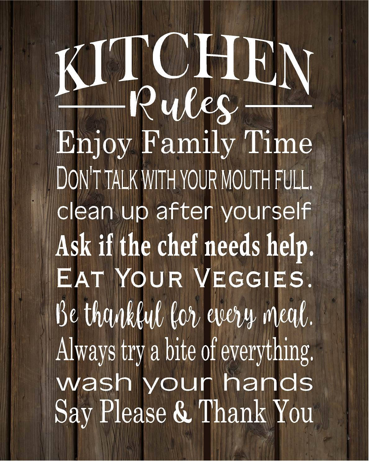Kitchen Rules Wood Sign Canvas Housewarming Dining Area