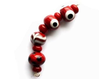 Set of red lampwork viking beads 2