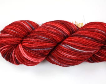 Lady Bug--hand dyed DK weight yarn, Superwash Merino (250yds/115gm)